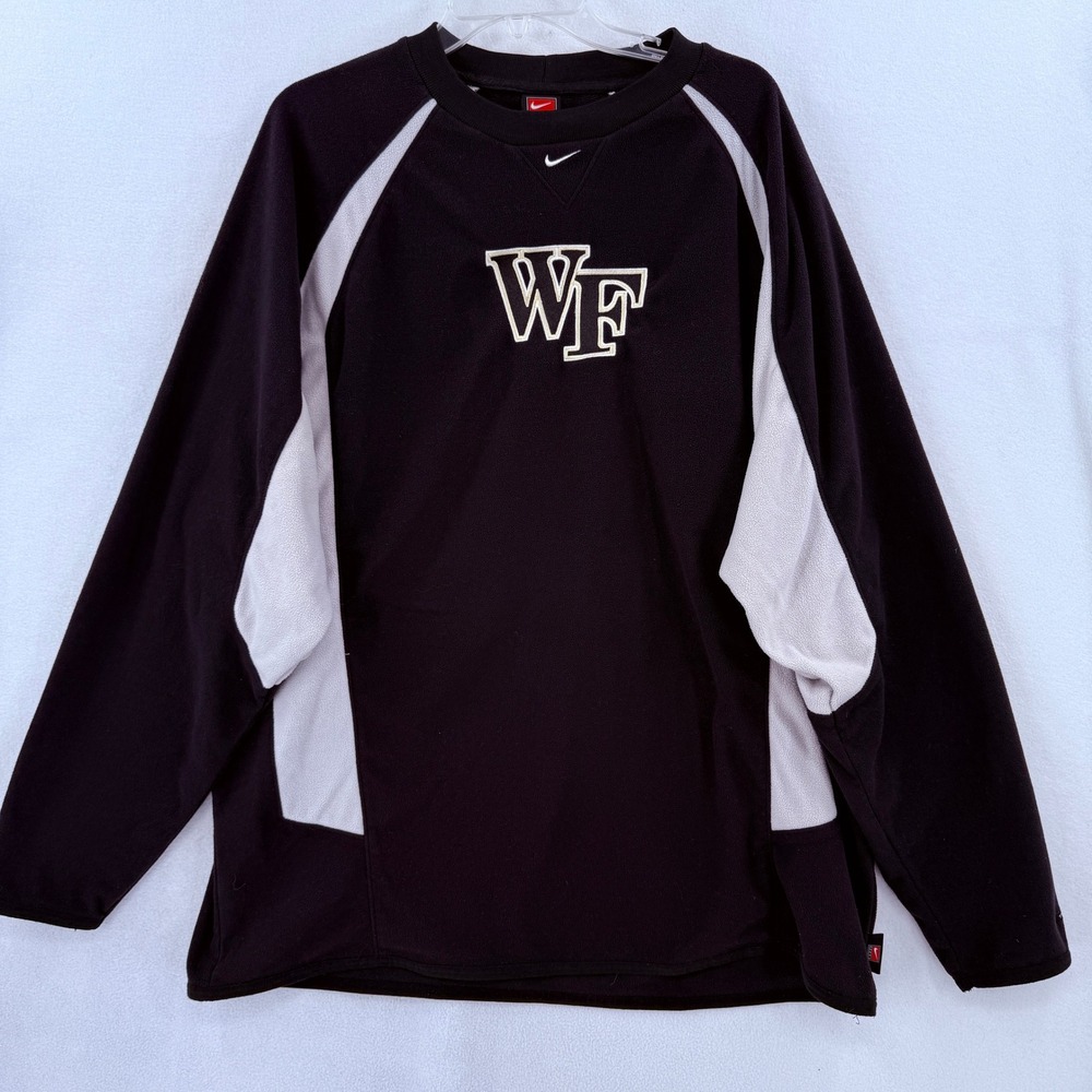 Nike Fleece Pullover Mens XXL Black Wake Forest Center Swoosh Vintage Y2K Therma